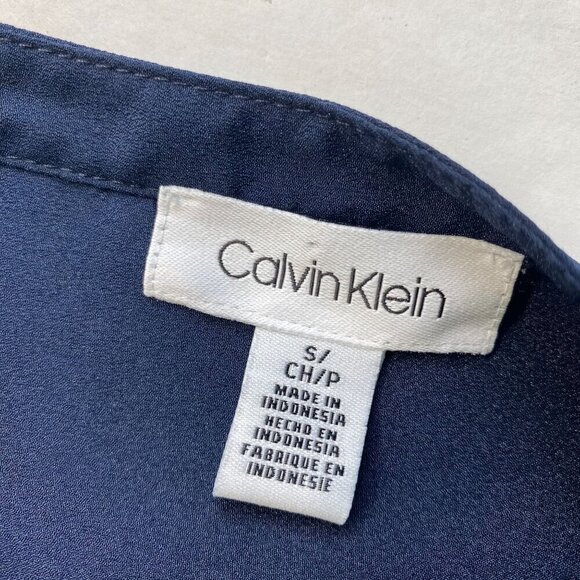 Calvin Klein Women's Navy Button-Down Long Sleeve Shirt Size S Pockets used - Picture 2 of 10